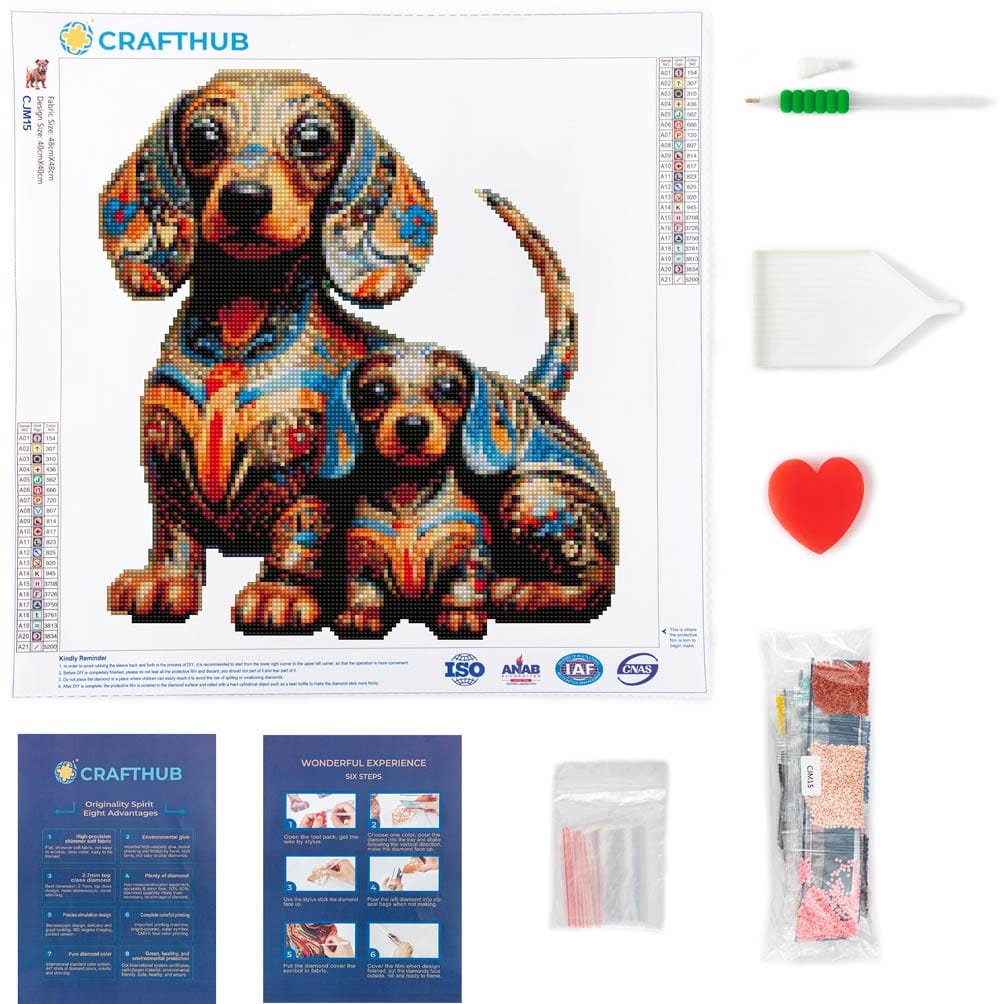 15.7"x15.7" / 40cm x 40cm Dachshund Family Dog - Diamond Painting Kit