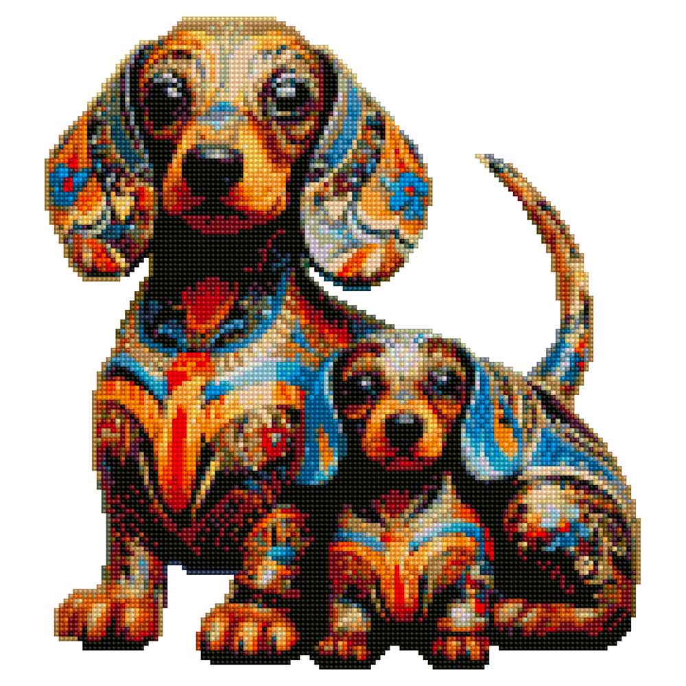 15.7"x15.7" / 40cm x 40cm Dachshund Family Dog - Diamond Painting Kit