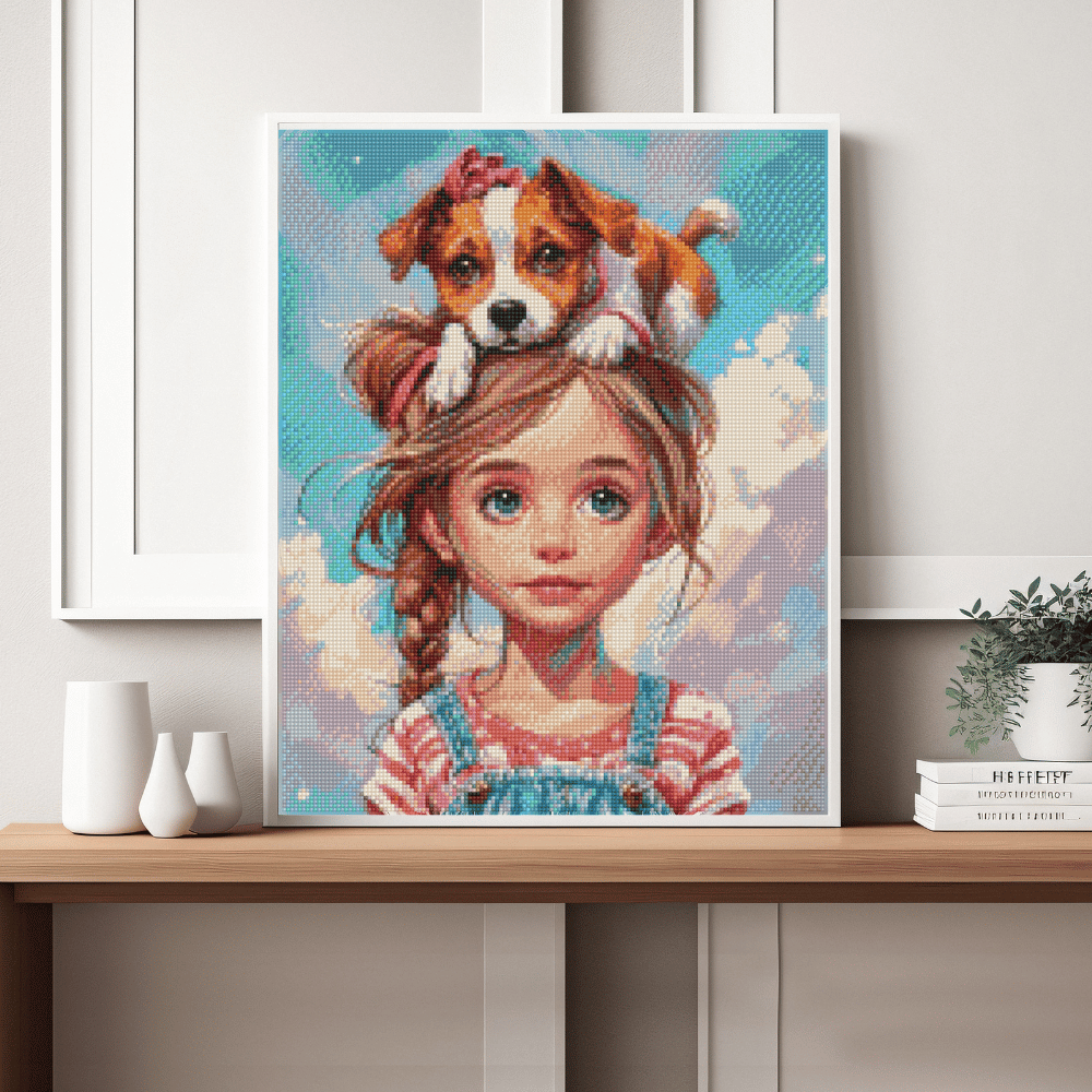 15.7" x 19.7" (40x50cm) Girl with Puppy Hat - Diamond Painting Kit