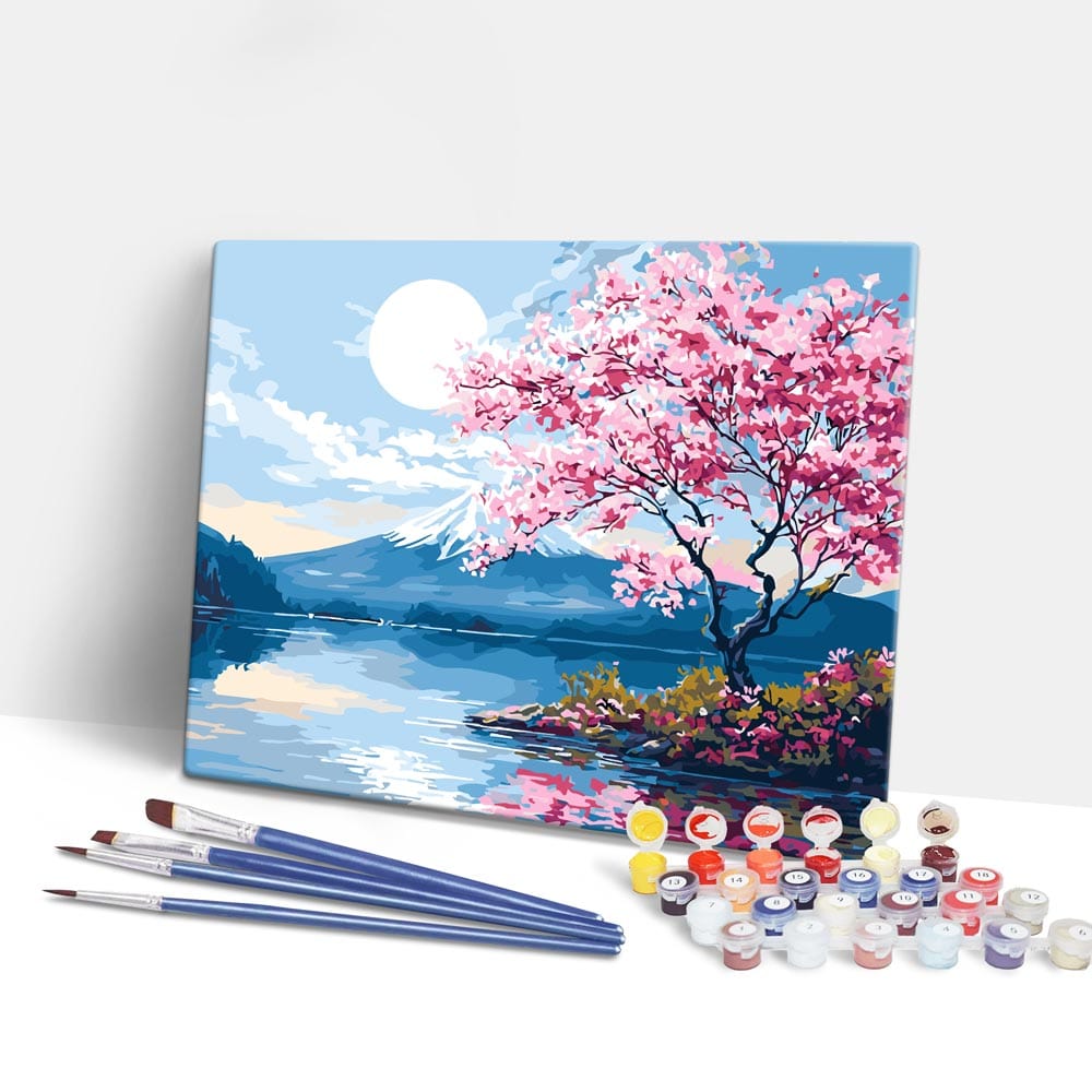 Painting By Numbers Kits 15.7" x 19.6" (40 x 50cm) Moonlit Sakura Lake - Paint By Numbers Kit