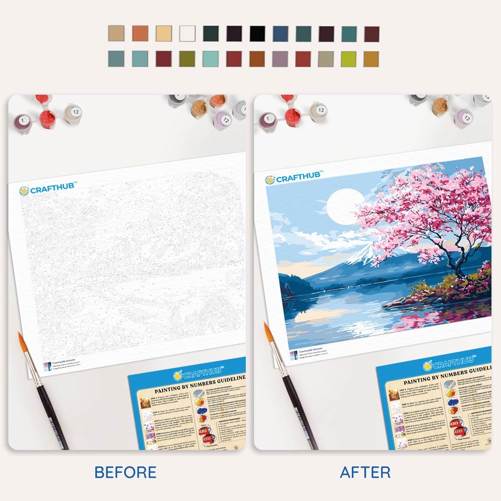 Painting By Numbers Kits 15.7" x 19.6" (40 x 50cm) Moonlit Sakura Lake - Paint By Numbers Kit