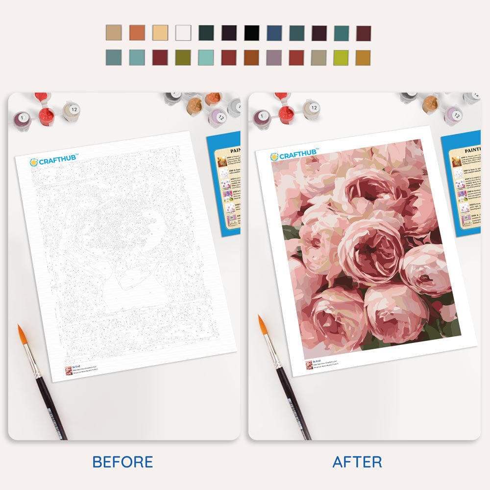 Painting By Numbers Kits 15.7" x 19.6" (40 x 50cm) Pink Roses  - Paint By Numbers Kit