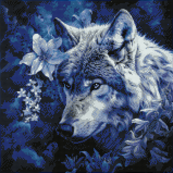 17.7" x 17.7" (45x45cm) Blossom Wolf - Diamond Painting Kit