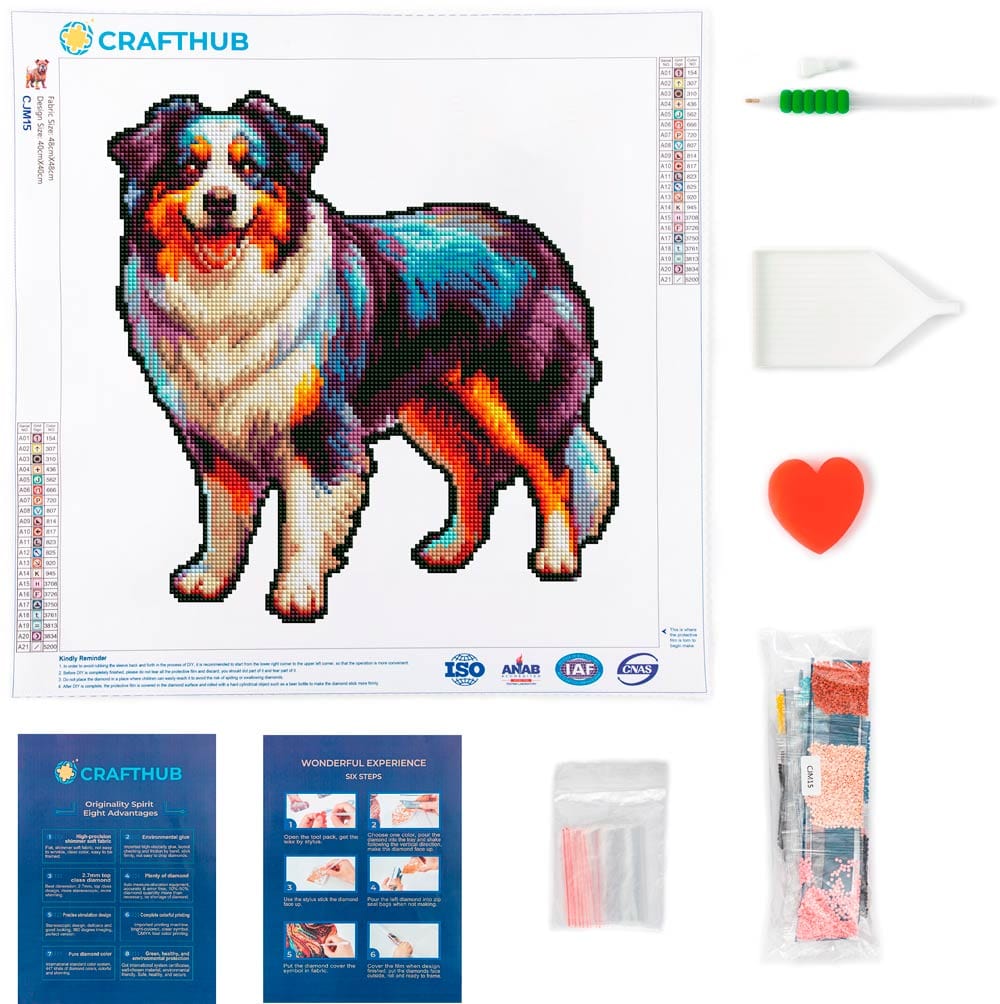 15.7"x15.7" / 40cm x 40cm Australian Shepherd Dog - Diamond Painting Kit